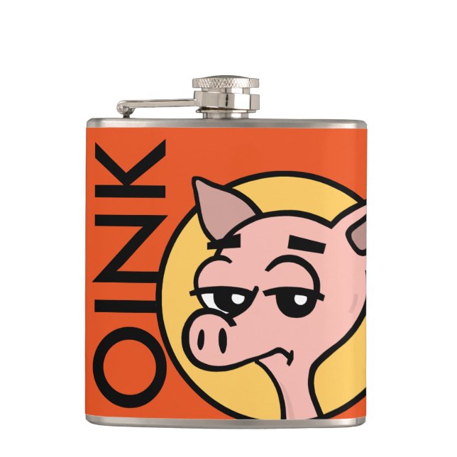 FLASQUES FUNNY CARTOON STYLE PIG VINYL WRAPPELÉ FLASK (Devant)