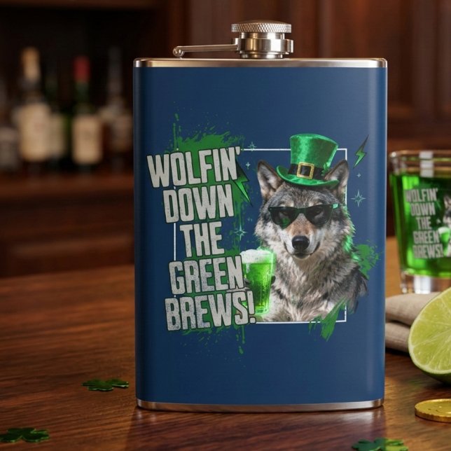 Flasques Funny Wolfin Down Green Brews St Patricks Day (Créateur téléchargé)
