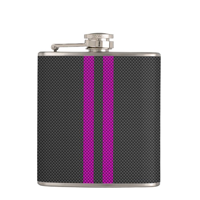 Flasques Fuschsia Pink Stripes en fibre de carbone (Devant)