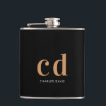Flasques Garçon d'honneur à monogramme en or noir<br><div class="desc">Un classique fond noir,  texte de couleur dorée. Personnalisez et ajoutez vos initiales de monogramme et votre nom. Pour les mariages,  les garçons d'honneur,  les anniversaires.</div>