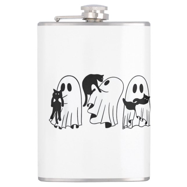 Flasques Ghost Holding Chat noir Funny Halloween Amoureux d (Devant)