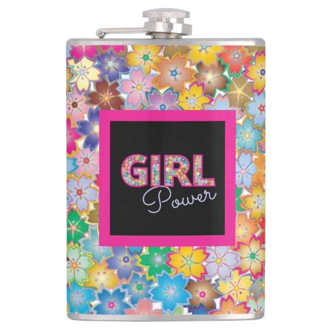 Flasques Girl Power | Fille rose belles femmes Fleurs sauva (Devant)