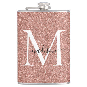 Flasques Girly Rose Gold Pailleté Brillants Monogramme Élég