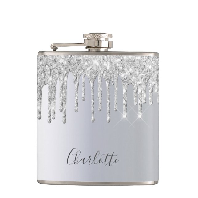 Flasques Glamour de monogramme scintillant avec des gouttes (Devant)