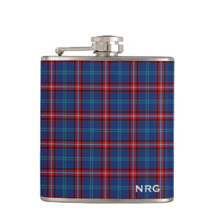 Flasques Glenn Tartan Monogramme Bleu clair et rouge plaid