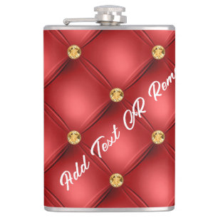 Flasques Gold Diamond Tufted Custom Nom du texte Rouge Flac