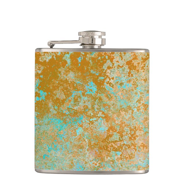 Flasques Gold & Turquoise Blue Patina Encre d'alcool Abstra (Devant)