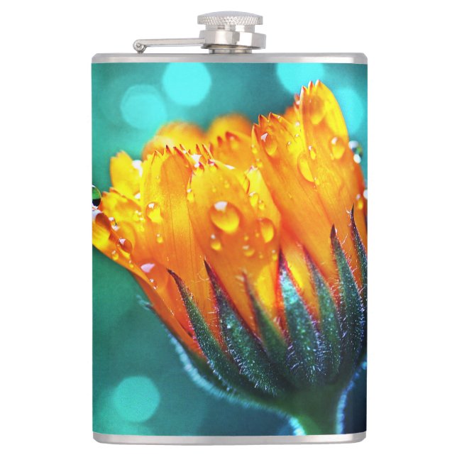 Flasques Golden Marigold sur Turquoise Bokeh (Devant)