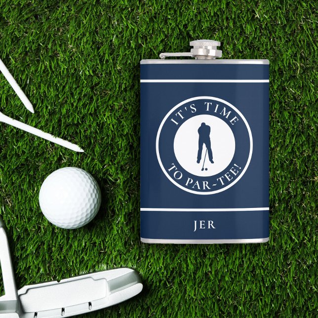 Flasques Golf Par-Tee Drôle Golfeur Monogramme Noir Pour Lu (Golf Par-Tee Funny Golfer Monogram Black For Him Flask)