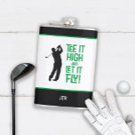 Flasques Golf Sports mignonne Humour La citation Black Gree<br><div class="desc">Citation golfeuse mignonne "Tee It High & Let it Fly!" 8 onces design flacon de boisson comprend une police amusante du milieu du siècle en vert kelley combiné avec une silhouette golfeur masculine en noir. La couleur du guillemet et du golfeur est personnalisable. Personnaliser avec des initiales monogrammées, nom ou...</div>