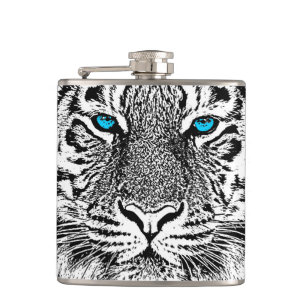 Flasques Graphique de tigre noir et blanc aux yeux bleus