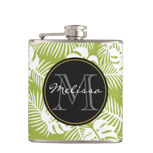 Flasques Green Palm Feuille Rainforest Motif Monogram