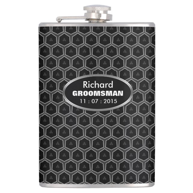 Flasques Grill Grill noir Honeycomb Groomsmen Cadeau (Devant)