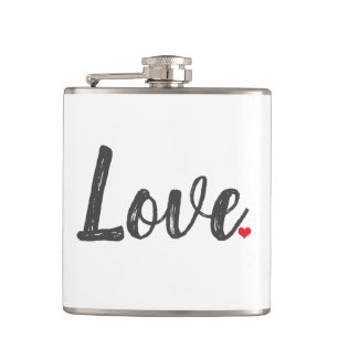 Flasques gris manuscrit LOVE + coeur rouge