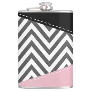 Flasques Gris Zigzag, Gris Chevron, Motif Zigzag, Rose
