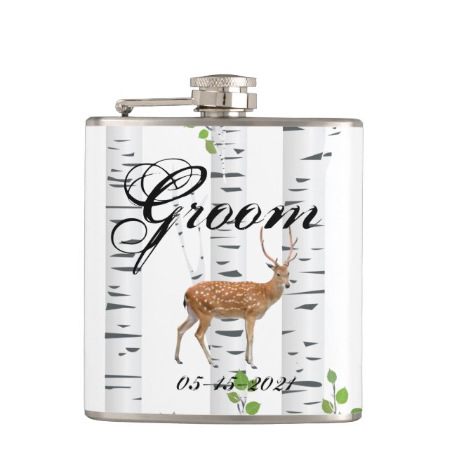 Flasques Groom Whiskey Flask Deer Doe Buck Woodland Hunting (Devant)