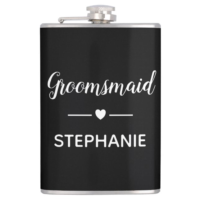 Flasques Groomsmaid blanc sur le Mariage personnalisé noir (Devant)