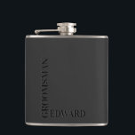 Flasques Groomsman Black Typographie Embossée Look Monogram<br><div class="desc">Un cadeau parfait pour votre toiletteur. Typographie noire minimaliste avec look gaufré et nom personnalisé du groomsman.</div>