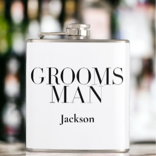 Flasques Groomsman Personnalisé Blanc Noir Moderne Simple