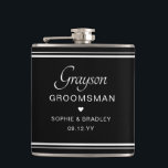 Flasques Groomsman Personnalisé Mariage Party<br><div class="desc">Groomsman Custom Personnalisé Nom de mariage Flamme de fête présente le nom du marié avec les noms du couple nuptial et la date mariage accentuée d'un petit coeur d'amour. Sur mesure pour le toiletteur. Conçu par ©2024 Evco Studio www.zazzle.com/store/evcostudio</div>