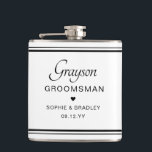 Flasques Groomsman Personnalisé Mariage Party<br><div class="desc">Groomsman Custom Personnalisé Nom de mariage Flamme de fête présente le nom du marié avec les noms du couple nuptial et la date mariage accentuée d'un petit coeur d'amour. Sur mesure pour le toiletteur. Conçu par ©2024 Evco Studio www.zazzle.com/store/evcostudio</div>