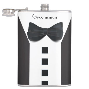 Flasques Groomsman Tuxedo 🎩 Élégant Script de Bling