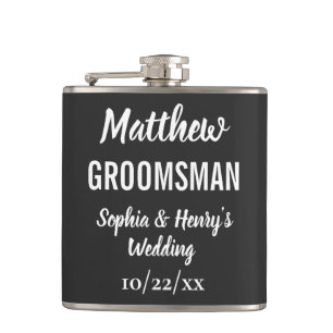 Flasques Groomsman Typographie moderne Mariage noir