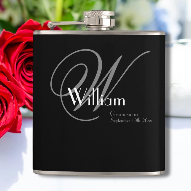 Flasques Groomsmen Cadeaux Élégant Chic Monogramme Nom Clas (A Lovely Groomsmen Gift - Elegant Chic Monogram, Name & Date Classic Flask.)