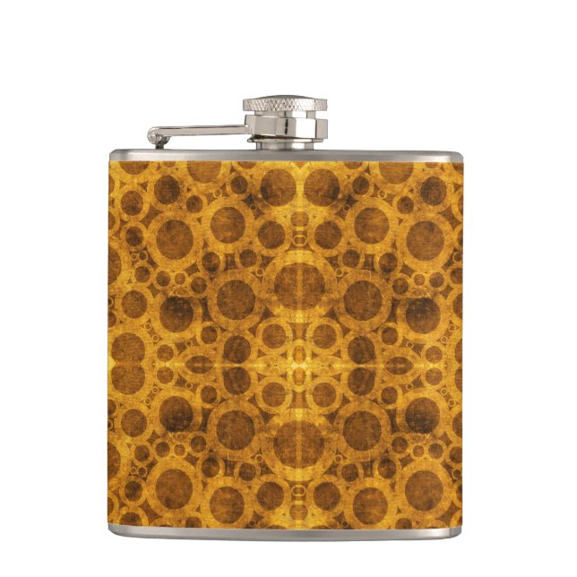 Flasques Grunge Motif Steampunk Gold et Brown Flask (Devant)