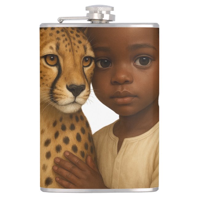Flasques Guépard et garçon : Lien du sauvage et de l'innoce (Devant)