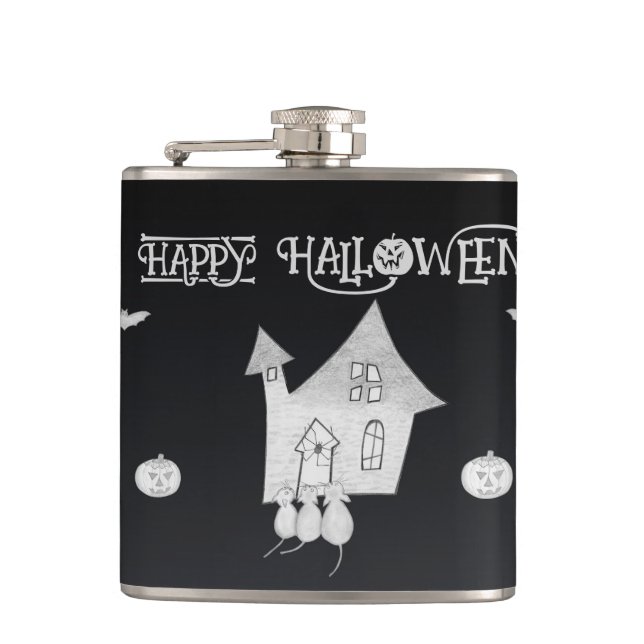 Flasques Halloween la nuit avec Haunted House, chauves-sour (Devant)