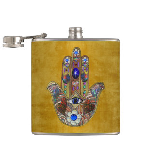 Flasques Hamsa Coeurs Fleurs Opal Art sur Or