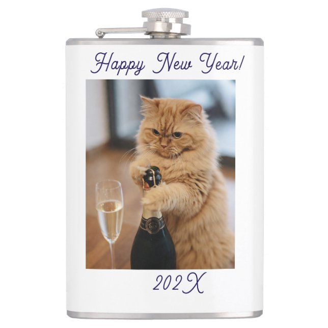 Flasques  Happy New Year Cat Photo Customized  (Devant)