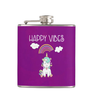 Flasques Happy Vibes Typographie Awesome Rainbow & Unicorn