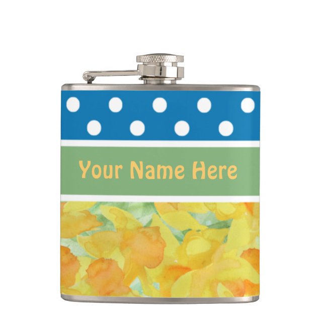 Flasques Hip Flask to Personalize : Daffodiles, Pois (Devant)
