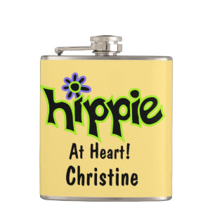 Flasques Hippie au coeur Jaune Art Nom Personnalisé