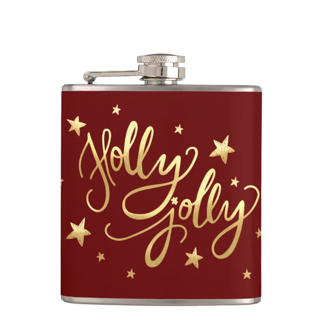 Flasques Holly Jolly | Élégant script de faux or (Devant)
