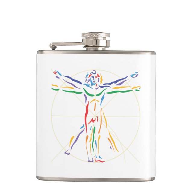 Flasques Homme d'anatomie de DaVinci en couleurs de chakra (Devant)