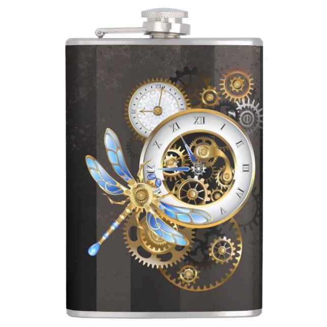 Flasques Horloge à vapeur avec libellule mécanique (Devant)