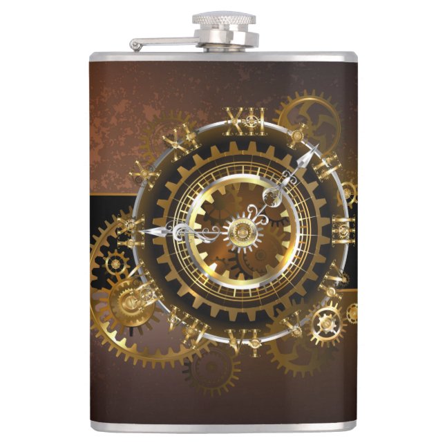 Flasques Horloge Steampunk avec des engrenages anciens (Devant)