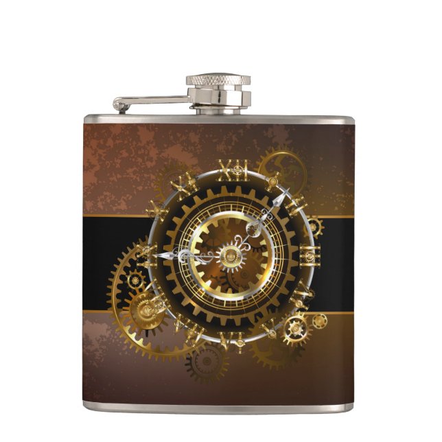 Flasques Horloge Steampunk avec des engrenages anciens (Devant)