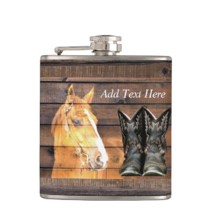 Flasques Horse Cowboy Boots Rustic Barque