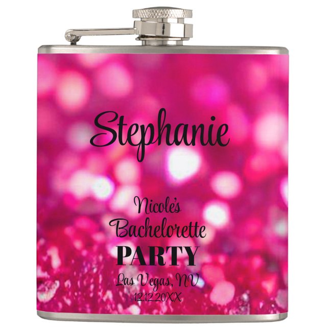 Flasques Hot Parties scintillant rose moderne Glam Bachelor (Personalized Hot Pink Glitter Bachelorette Flask, Bachelorette Weekend Party Favor, Bridesmaid Gifts)