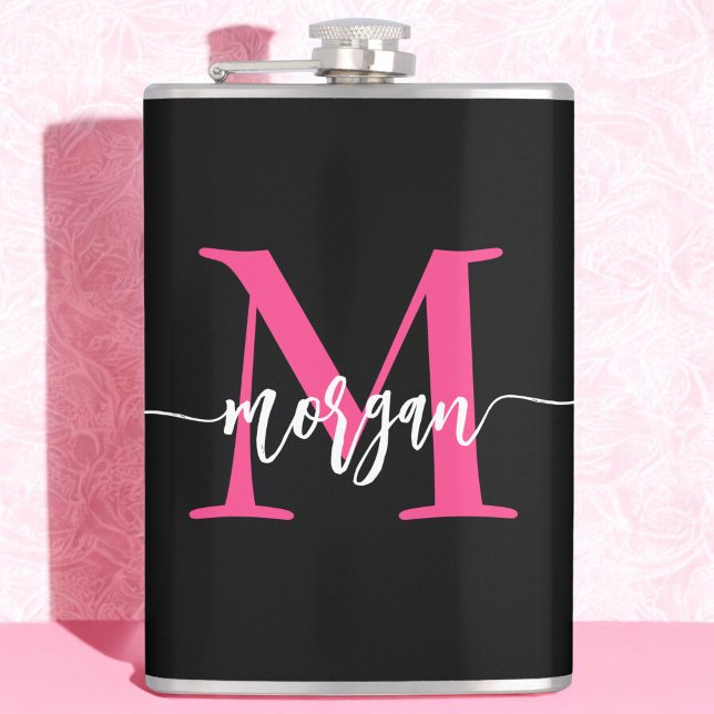 Flasques Hot rose noir Monogramme Fille de Bachelorette Par (Créateur téléchargé)