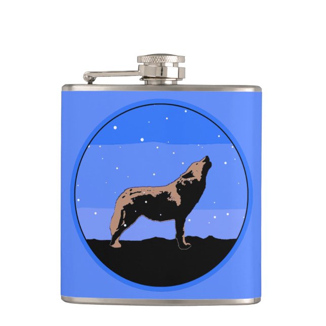 Flasques Howling Wolf en hiver - Art faunique original (Devant)