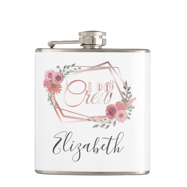 Flasques I Do Crew Rose Floral Fleurs Roses Vert feuillage  (Devant)
