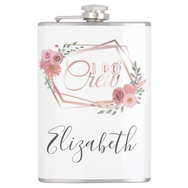 Flasques I Do Crew Rose Floral Fleurs Roses Vert feuillage  (Devant)