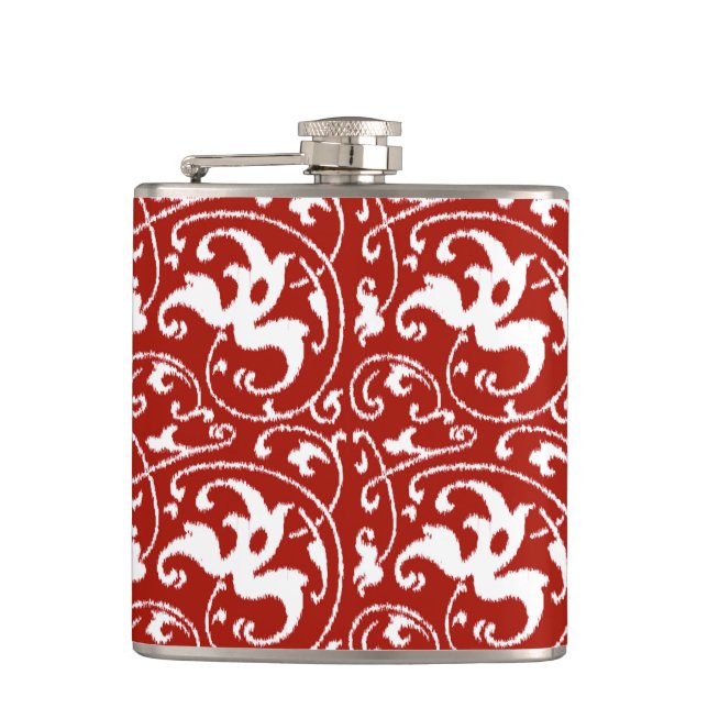 Flasques Ikat Floral Damask - Rouge foncé et blanc (Devant)
