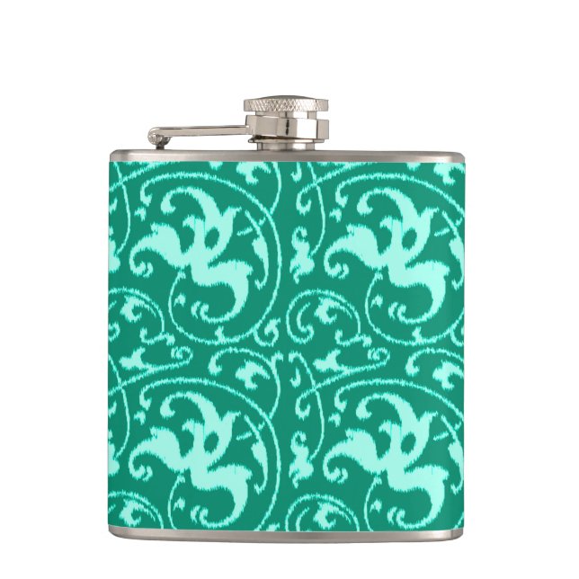 Flasques Ikat Floral Damask - Turquoise et Aqua (Devant)