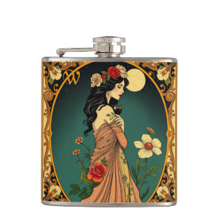 Flasques Illustration Art Nouveau Floral Femme